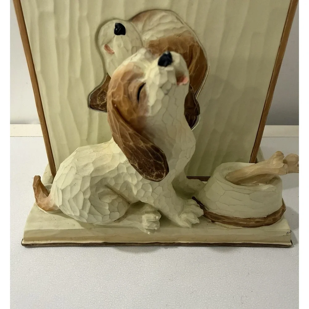 Vintage 4 Coaster Set with 3D Dog Puppy Holder Handpainted Carparatian